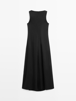 Massimo Dutti Длинное платье из струящейся смесовой льняной ткани, черный