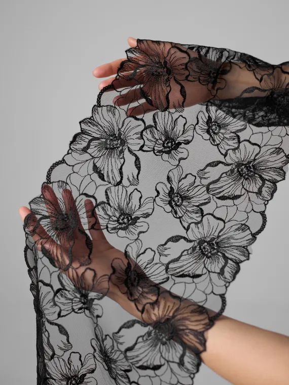 05-172 ОПТ Вышивка на неэл. сетке 25 см, черный 170