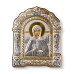 Матрона, икона арочная с рамкой, белое дерево 206х270