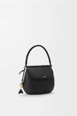 Loewe Средняя сумка Pescador из рафии и телячьей кожи, черный