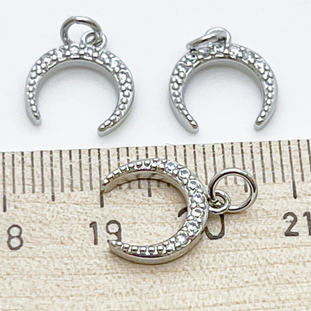 Подвеска Лунница, родиевое покрытие, фианиты, размер 11*13 мм, цена за 1 шт