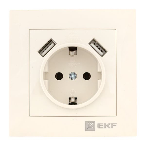 Валенсия розетка 1-местная с/з 16А кремовая с защ. штор. с 2 USB 2,1А EKF