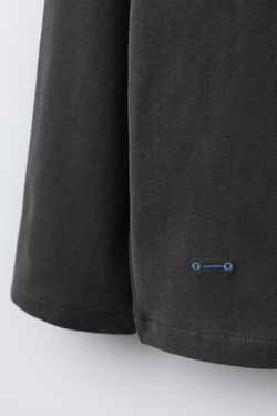 ZARA ФУТБОЛКА С ДЛИННЫМИ РУКАВАМИ И ВЫШИВКОЙ, АНТРАЦИТОВО-СЕРЫЙ