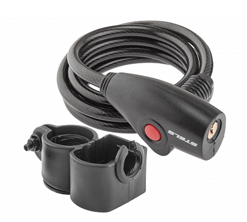 Трос-замок спиральный 87109, трос 8х1500 мм, замок K3 с ключами, с креплением на велосипед HL027, чёрный, арт. 540081 (10216170/101221/03645094, Китай)