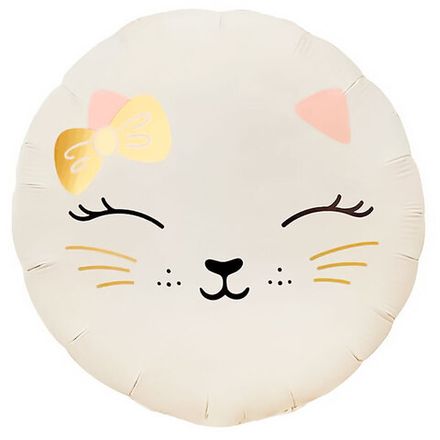 Круг "Кошечка с бантом" кремовый сатин
