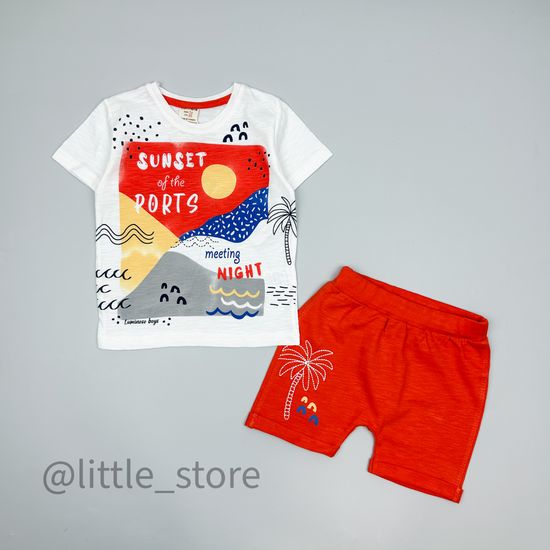 Комплект хлопковый "Красивый закат" белый/темно-оранжевый