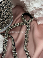 Тесьма с бисером и стразами на черной атласной ленте