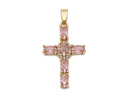 Подвеска Крест с розовыми кристаллами, 26мм