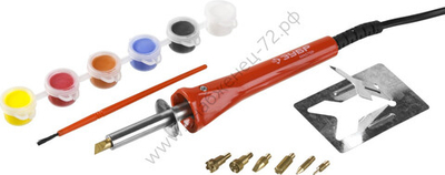 ЗУБР 30Вт, Прибор для выжигания с набором насадок и красками (55425)