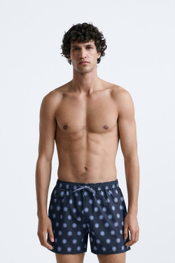 ZARA ПЛАВКИ С ПРИНТОМ СОЛНЦА, СИНИЙ / СЕРЫЙ