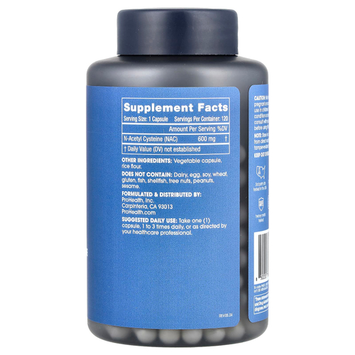 ProHealth Longevity, чистый N-ацетилцистеин, 600 мг, 120 капсул
