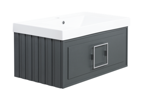 Тумба с раковиной La Fenice Cubo Grigio 80 см FNC-01-CUB-G-80 серо-зеленая матовая