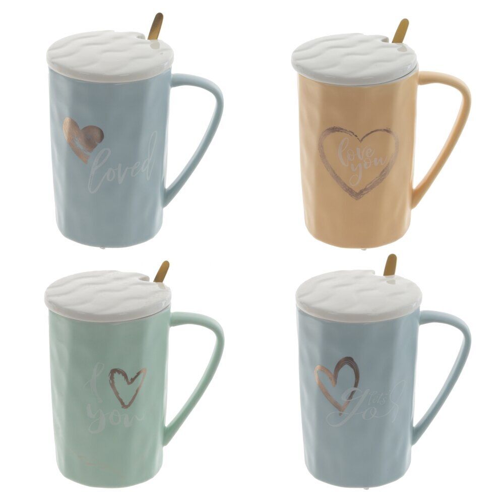 GAEM Кружка с крышкой и ложкой, 400 мл, L11 W8 H12,5 см, 4в.