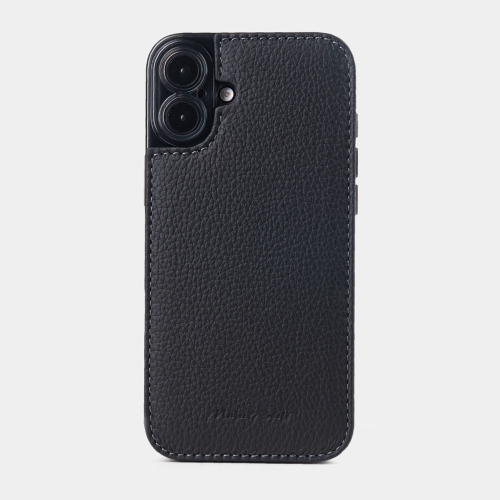 Чехол для iPhone 16 из кожи теленка, черного цвета