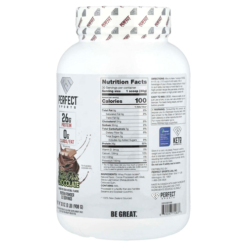 PERFECT Sports, Diet, новозеландский сывороточный изолят, тройной шоколад, 908 г (2 фунта)