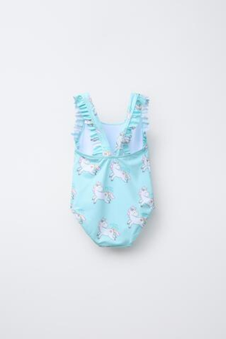 ZARA КУПАЛЬНИК С ПРИНТОМ «ЕДИНОРОГ», БИРЮЗОВЫЙ