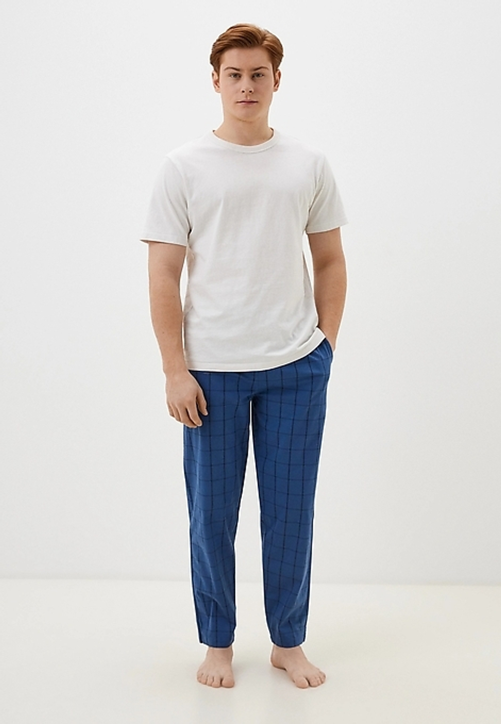 Брюки домашние мужские индиго крупная клетка
