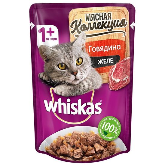 Whiskas пауч Meaty Мясная Коллекция говядина в желе 85г Whiskas пауч Meaty Мясная Коллекция говядина в желе 85г