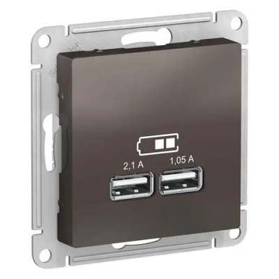 ATLASDESIGN USB РОЗЕТКА A+A, 5В/2,1А, 2х5В/1,05А, механизм, МОККО
