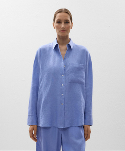 Oysho Рубашка свободного кроя из 100% льна, средне-синий