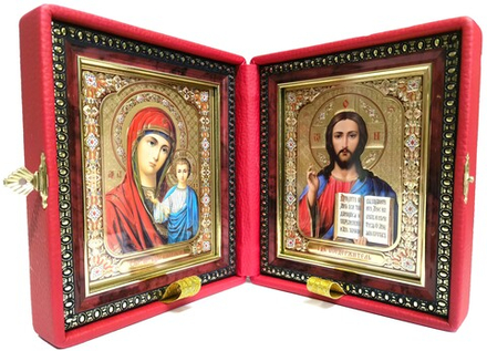 Складень малый красный: кожа, вышивка (16х14х6) Зол-Уз (2205-1313, -1312, -1412) (Белив)