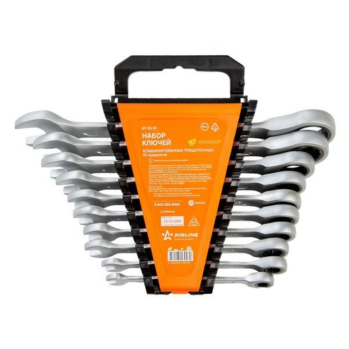 Набор ключей комбинир.трещот. 10 предм. (8,10,12,13,14,15,17,19,22,24мм) пласт.держат. AT1051
