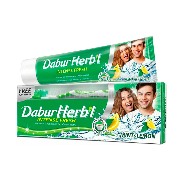 Зубная паста (гель) Dabur Herb'l Mint Lemon Освежающая с мятой и лимоном + зубная щетка 150 г