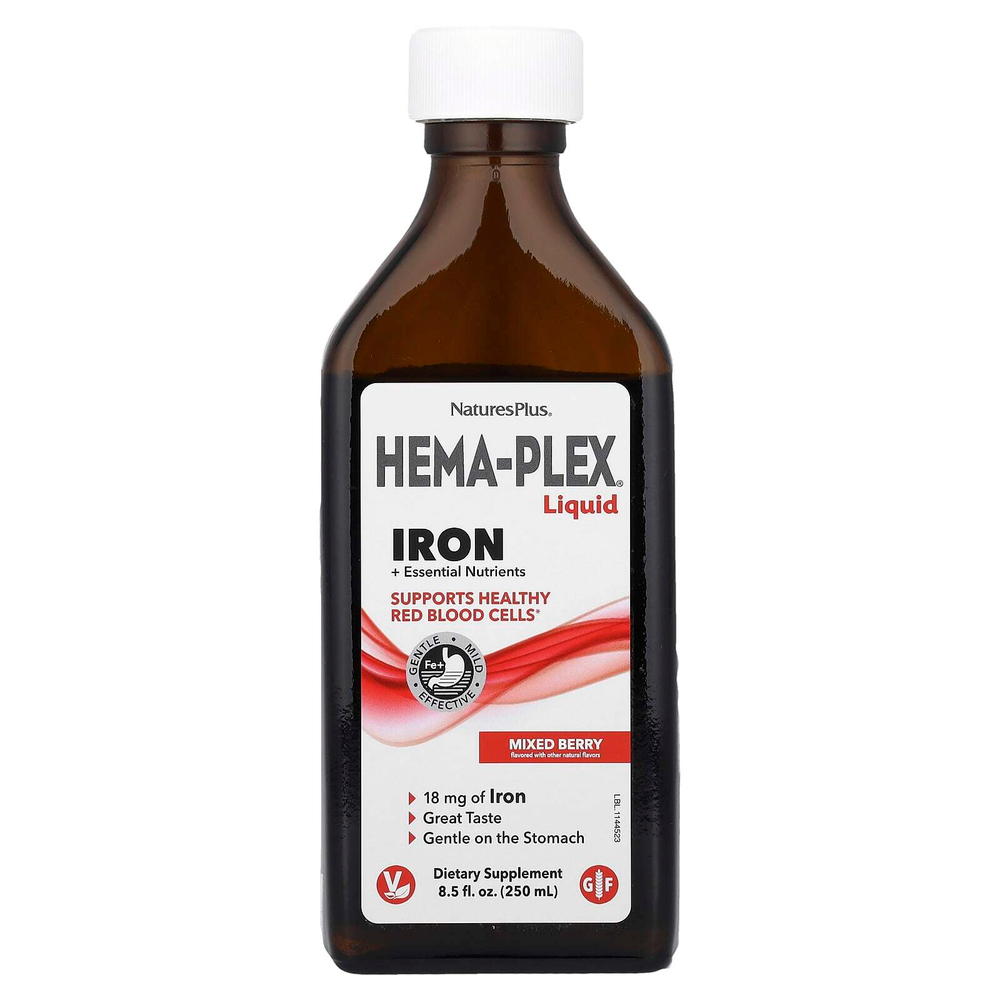 NaturesPlus, Hema-Plex®, жидкое железо и необходимые питательные вещества, ягодный вкус, 250 мл (8,5 жидк. унции)