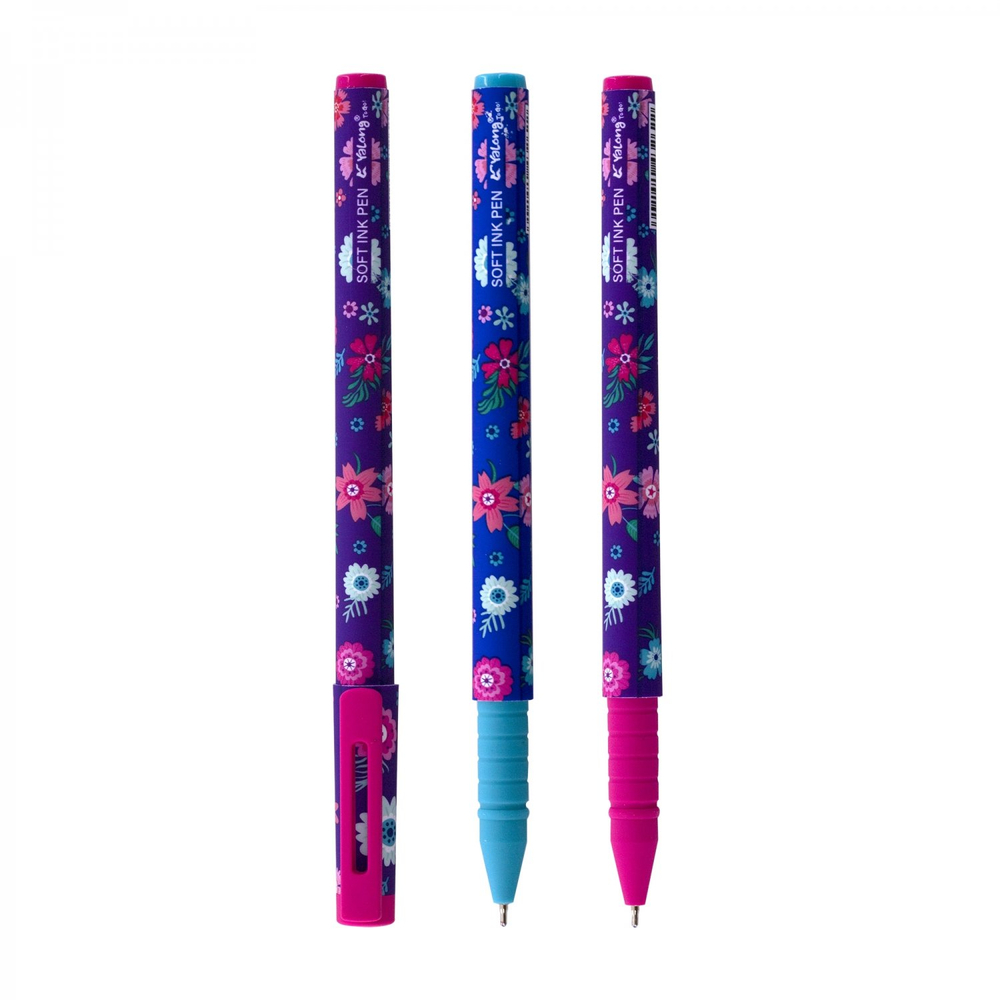 Ручка шариковая Yalong, на масляной основе, 0,7 мм, синяя, игольчатый наконечник, цветной пластиковый корус, карт. уп, "Цветы"