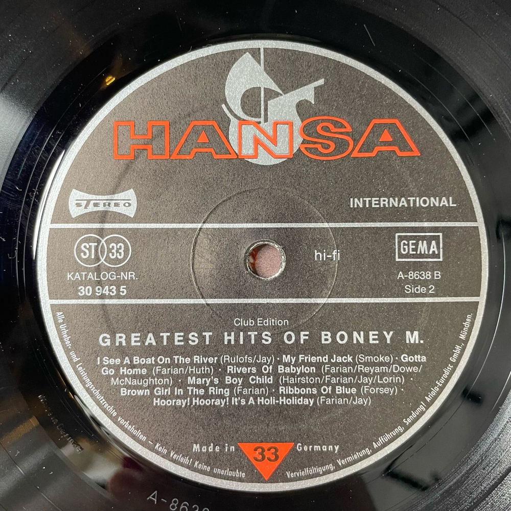 Винтажная виниловая пластинка LP Greatest Hits Of Boney M (Germany 1980) Rivers Of Babylon