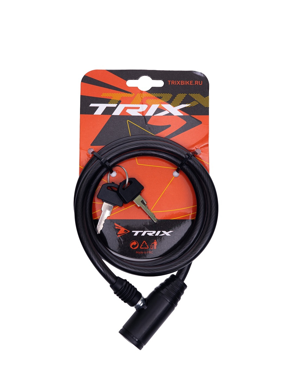 Замок велосипедный TRIX, с ключами, черный