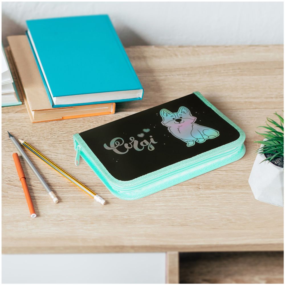 Пенал 1 отделение, 190*115 ArtSpace "Corgi", ламинированный картон, фольга