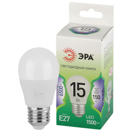 Лампочка светодиодная ЭРА GREEN LINE LED P45-15W-865-E27 GL E27 15 Вт шар холодный свет