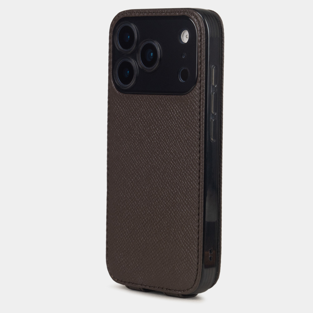 Чехол iPhone 17 Pro натуральная кожа сафьяно, коричневого цвета