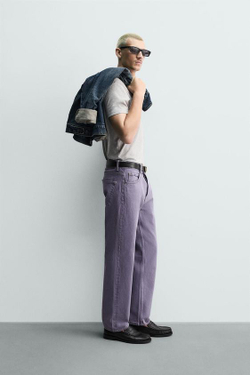 ZARA ДЖИНСЫ STRAIGHT FIT С ЭФФЕКТОМ ПОТЕРТОСТИ, ЛИЛОВЫЙ