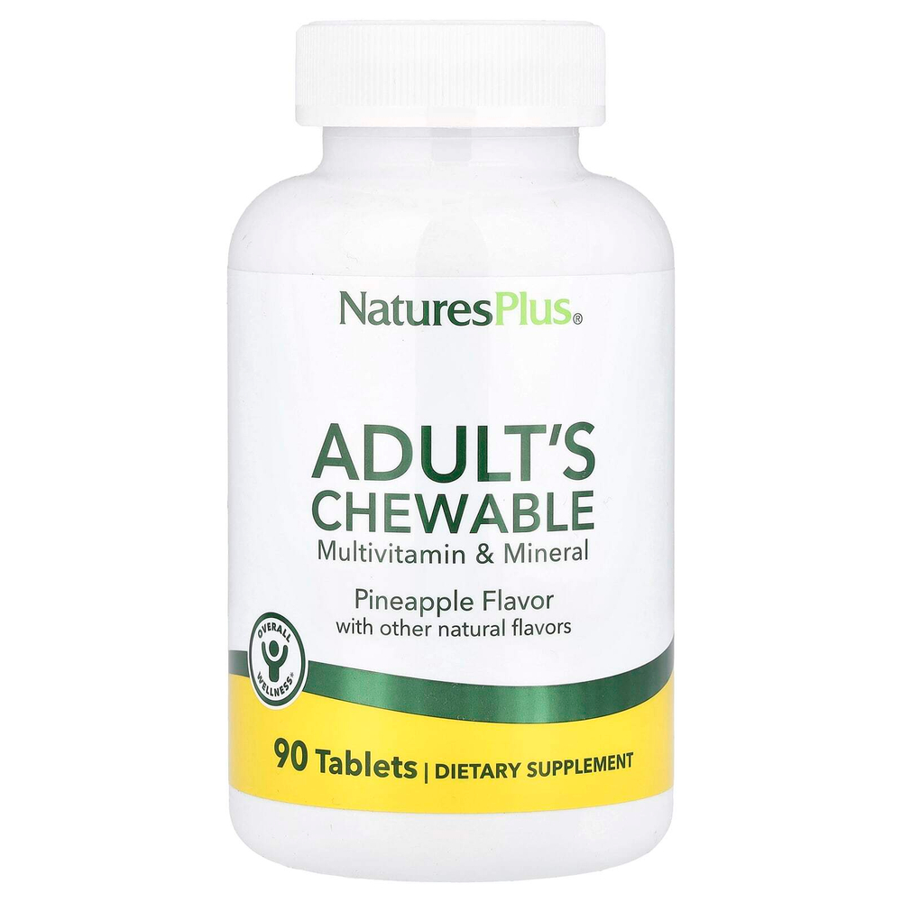 NaturesPlus, жевательные мультивитамины и минералы для взрослых, со вкусом ананаса, 90 таблеток