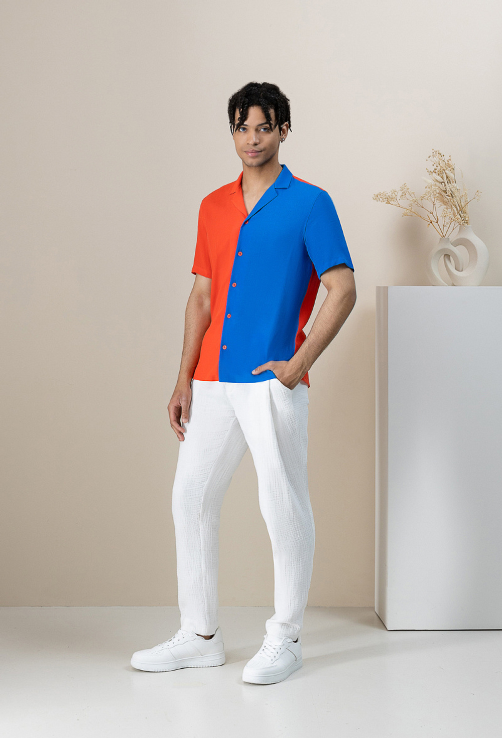 Рубашка с коротким рукавом сине-оранжевая 02-06-23 SS men