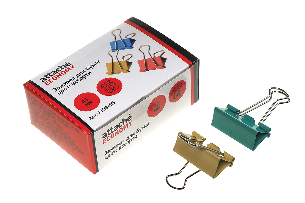 Зажим для бумаг металлический 41мм цветной 12шт/уп Attache Economy цена за 1шт