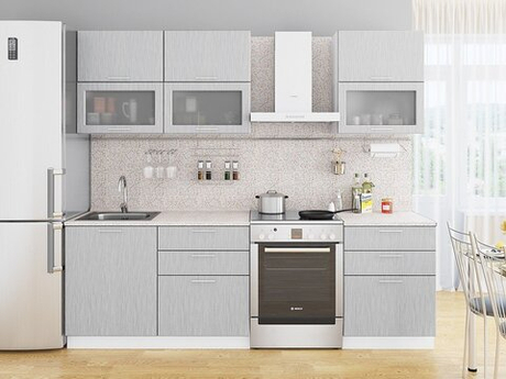 Прямая модульная кухня Валерия-М-01 Серый металлик дождь светлый - Белый 2140*1800*600