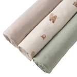 Пелёнки фланелевые BUBA KIDS, 3 шт., Бобры на хуторе/Речная вода/Бежевый, 95х115