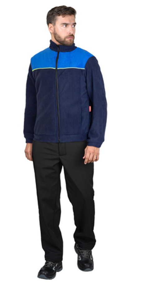 Куртка флисовая тёмно-синяя с васильковым и лимонным кантом (ФАВОРИТ-МЕГА)