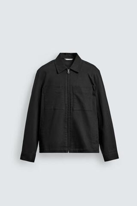 ZARA КУРТКА-РУБАШКА REGULAR FIT С КАРМАНАМИ, ЧЕРНЫЙ