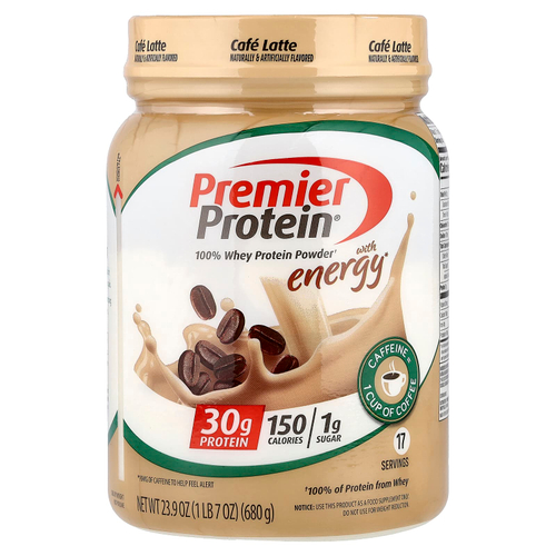 Premier Protein, Порошок из 100% сывороточного протеина с энергией, кофейный латте, 680 г (23,9 унции)