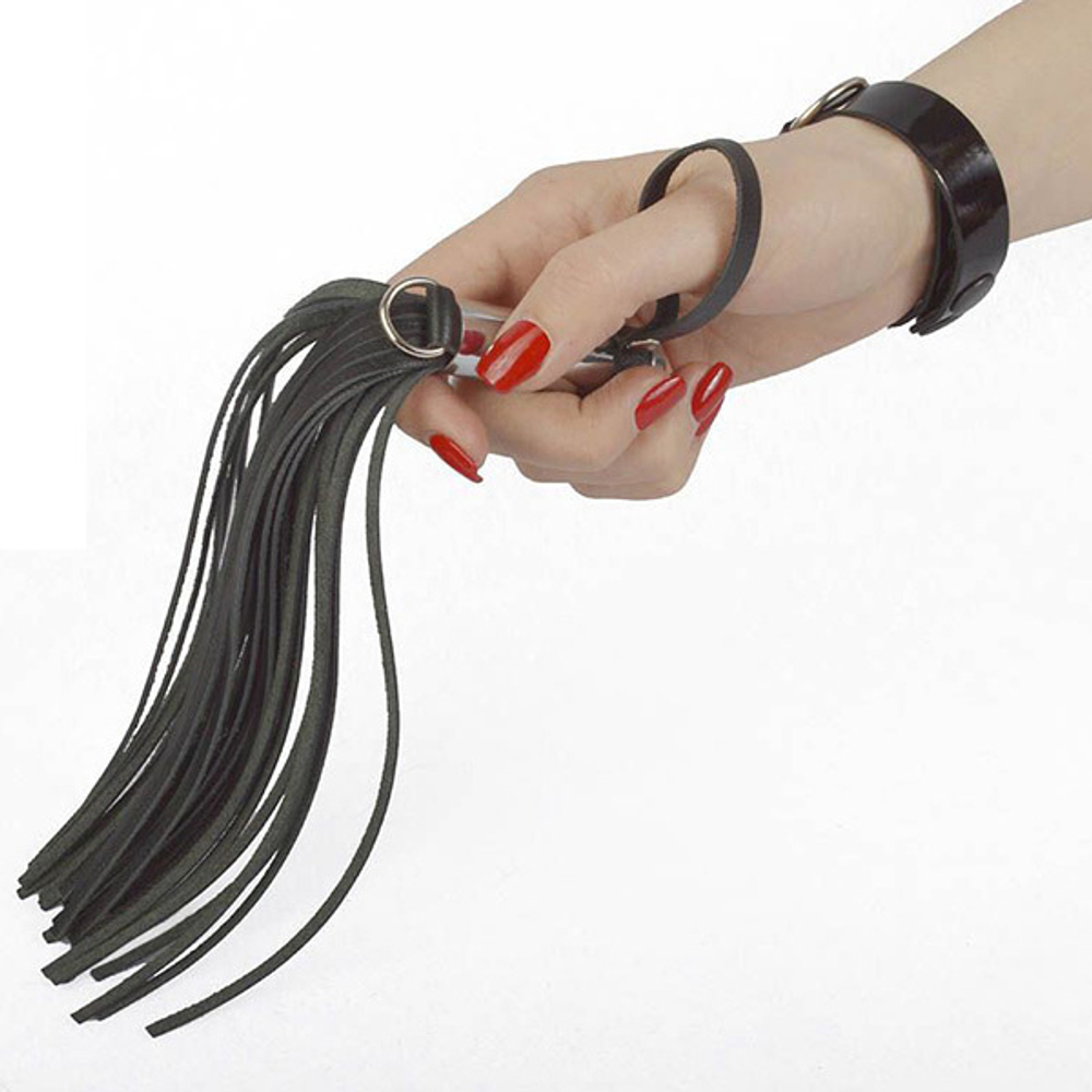 Черный кистевой флогер 21см с серебристой ручкой Sitabella BDSM Accessories 3020