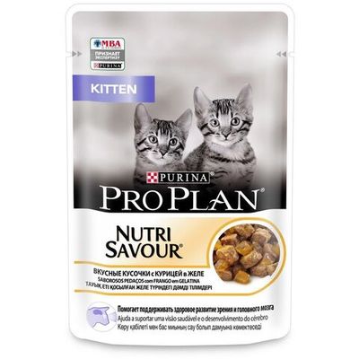 Влажный корм Pro Plan® Nutri Savour® для котят, кусочки с курицей в желе, Пауч 85г