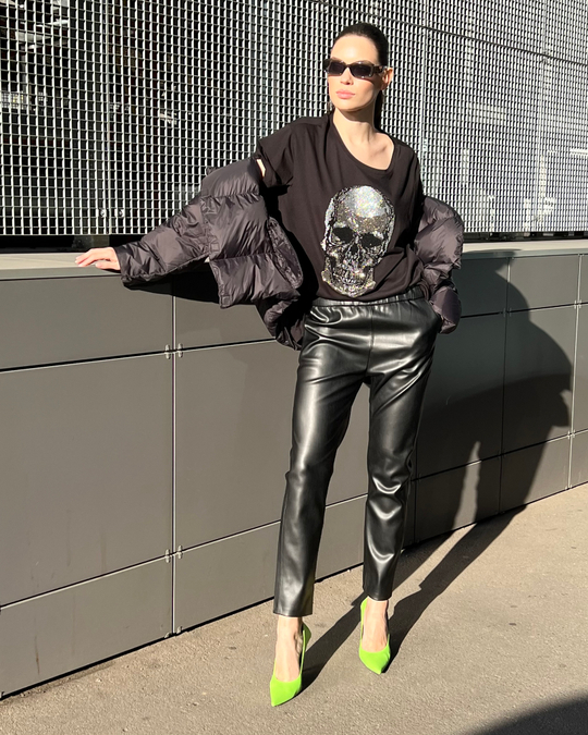 Брюки из экокожи на резинке