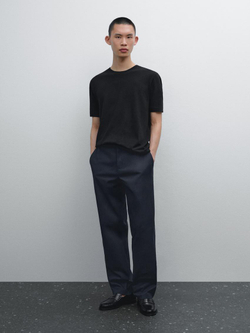 Massimo Dutti Футболка с коротким рукавом из смесового льна, черный