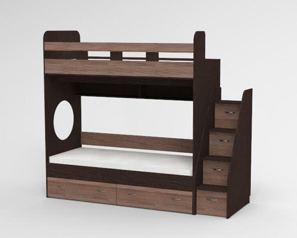 Трехъярусная кровать КарИВи Юниор Венге Бодего Темный