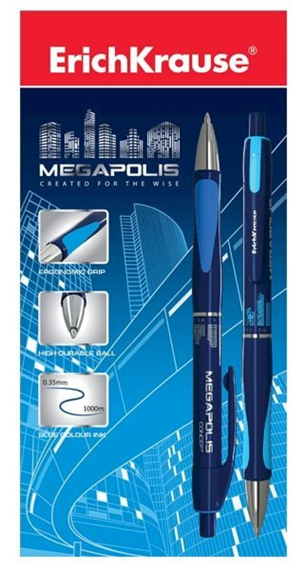 Ручка шариковая автоматическая ErichKrause Megapolis Concept, синяя, манжетка, 0,35 мм