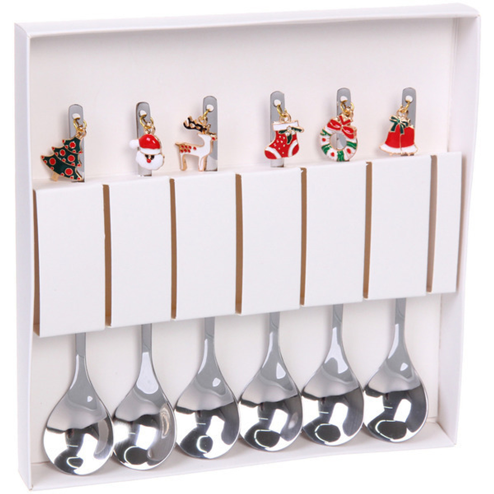 Набор чайных ложек 6шт «Новогодний микс» в подарочной коробке, серебро